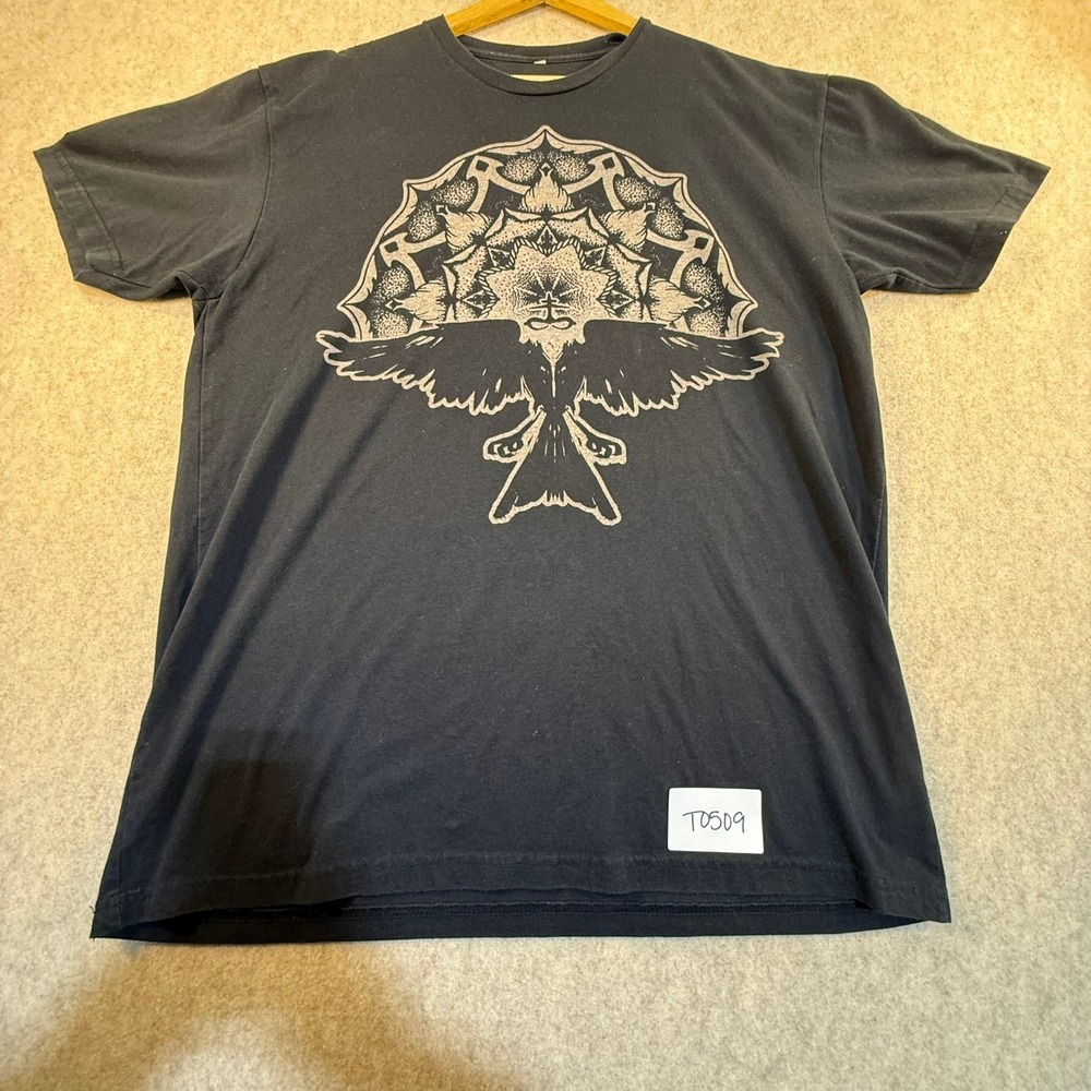 Occult Raven Mandala Graphic T-Shirt Mens Black Short Sleeve Goth Metal Tee